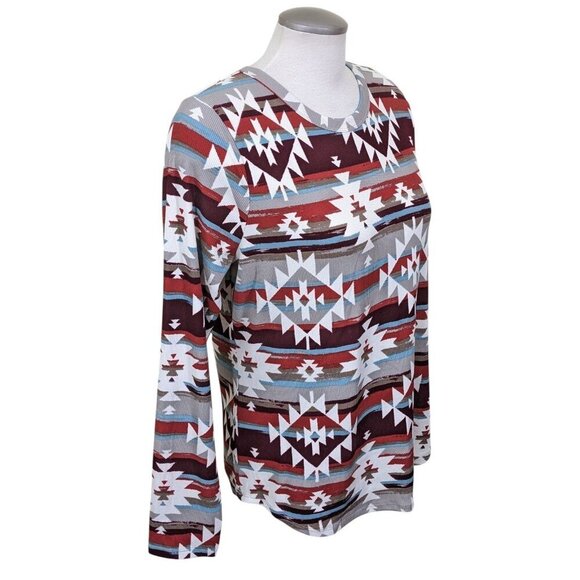 No Boundaries Aztec Print Womans Sz XXXL (21) Long Sleeve Ribbed Shirt Boho Fall - Picture 3 of 8